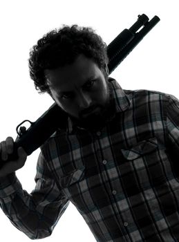 one man serial killer shotgun  silhouette studio isolated on white background