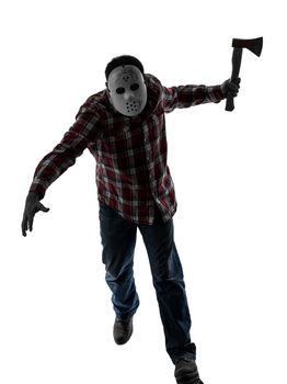 one caucasian man serial killer with mask full length in silhouette studio isolated on white background
