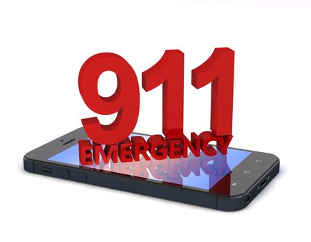 3d rendering of an mobile phone  with 911 emergency number