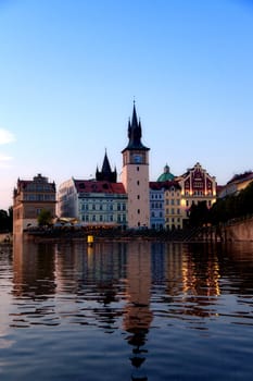 Vltava River Embankment at night, Prague, Czech Republic