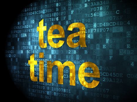 Time concept: pixelated words Tea Time on digital background, 3d render