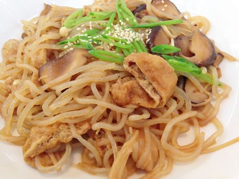 fried konjac noodles with mushroom and sauce