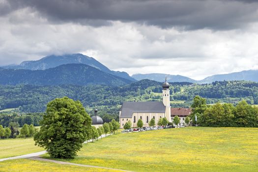 Pilgrimage church Wilparting in the landscape of Bavaria, Germany