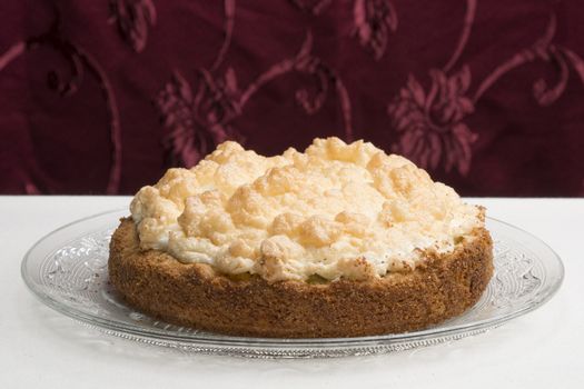 Picture of a meringue cake on a glas plate