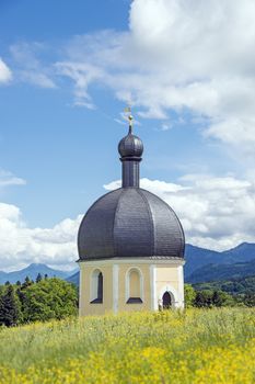 Vertical image of pilgrimage church Wilparting in Bavaria, Germany