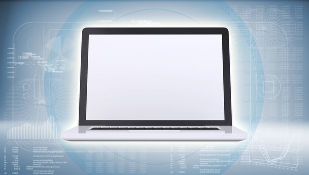 Laptop on high-tech blue background. The concept of future technology