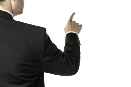 Back of a businessman pointing with his finger