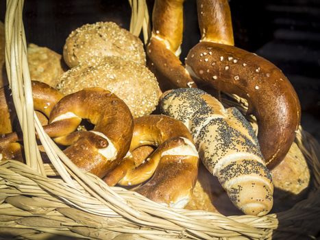 Picture of a basket with bread and bretzel in Bavaria