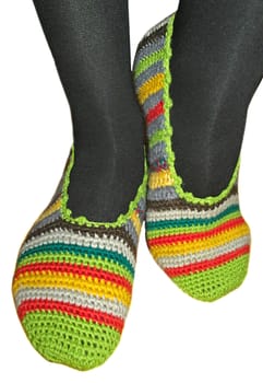 Hand knitted female slippers