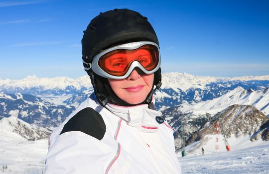 Portrait alpine skier. Ski resort of Kaprun,  Austria