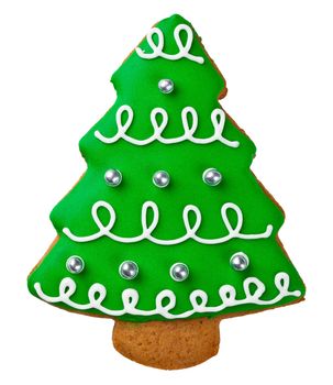 Gingerbread tree isolated on white background. Christmas cookie