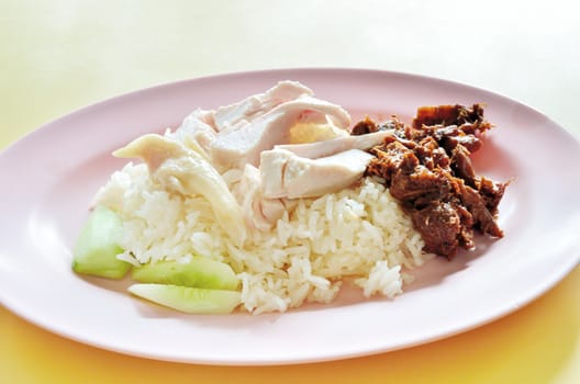 Rice steamed with chicken soup and roast beef, Chinese cuisine
	
