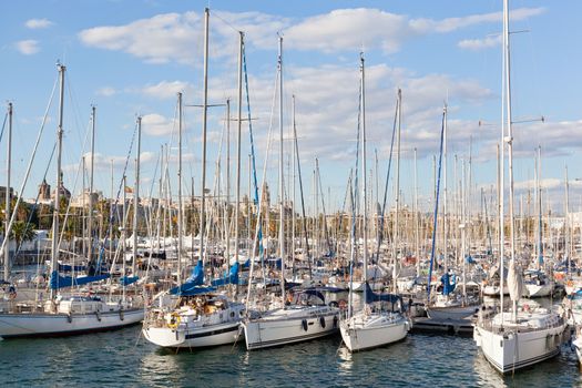 Set of yachts in a marine in the port of Barcelona, Spain