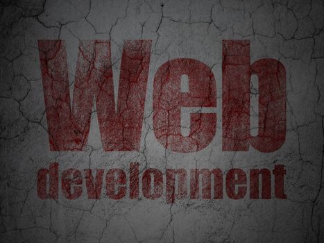 Web development concept: Red Web Development on grunge textured concrete wall background, 3d render