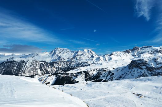 Mountains with snow in winter, Meribel, Alps, France