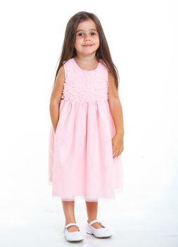 Beautiful little girl happy smiling on studio. Isolated white background