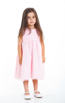 Beautiful little girl happy smiling on studio. Isolated white background