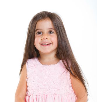 Beautiful little girl happy smiling on studio. Isolated white background