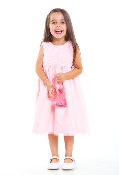 Beautiful little girl happy smiling on studio. Isolated white background