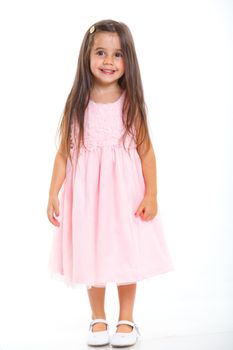 Beautiful little girl happy smiling on studio. Isolated white background