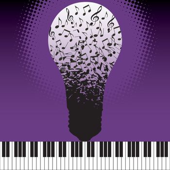 Musical ideas spring fourth from the keyboard in this vector background