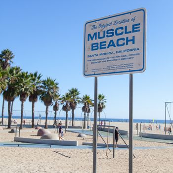 Famous landmark on Santa Monica beach, a monument for all fitness fan