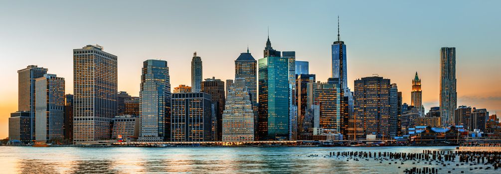 Manhattan. Evening New York City skyline panorama