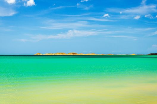 Beautiful green and turquoise water of the Caribbean Sea in La Guajira, Colombia