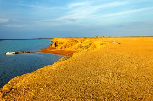 Early morning in a barren desert next to the Caribbean Sea in La Guajira, Colombia