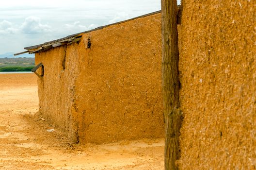 Mud shack in a desert region in La Guajira, Colombia