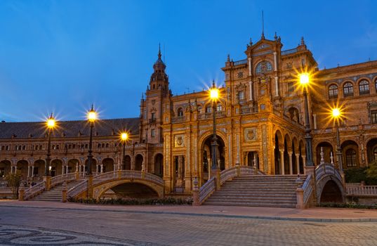 Plaza de Espana at night, Seville, Spain