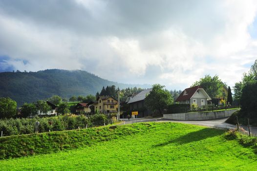 Traditional Slovenian village in the mountains