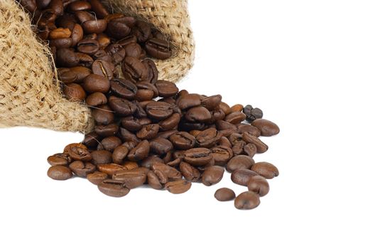 scattered coffee grains on a white background