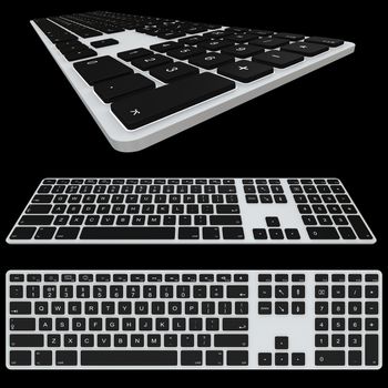 Computer keyboard isolated on dark background. Top view, frontal view and close up.