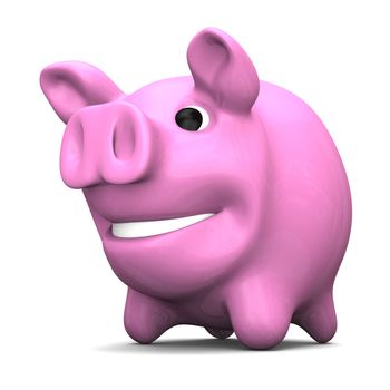 Happy pink piggy bank, concept of savings and investments, isolated on white background