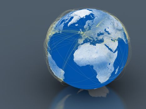 Europe on planet Earth with connections between cities and continents representing global airline networks. Elements of this image furnished by NASA