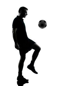 one man soccer player in studio silhouette isolated on white background