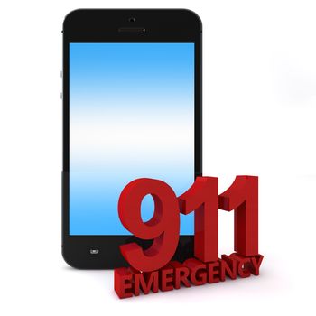 3d rendering of an mobile phone  with 911 emergency number
