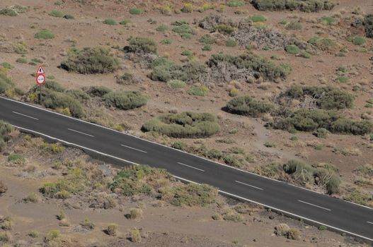 One Road in the Desert From an High Mountain