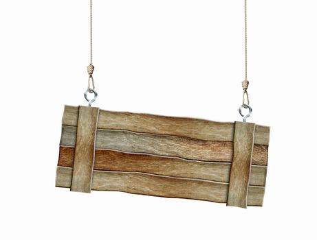 Image of wooden hanging blank banner. Place for text