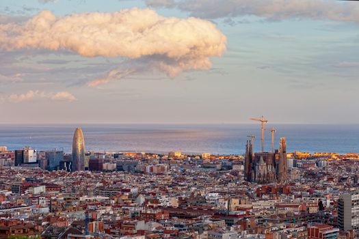 Panoramic view to Barcelona, Spain in the sunny summer day