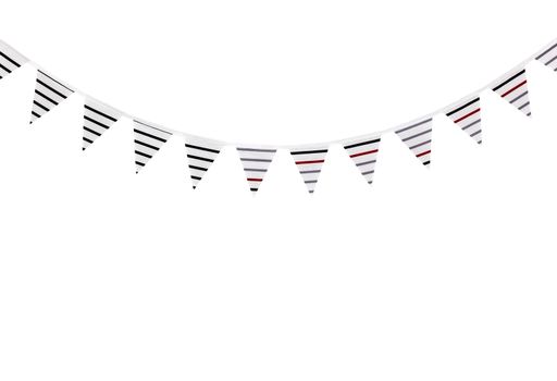 Striped bunting flags, isolated on white background.