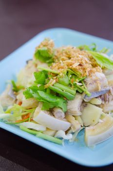 steamed fish with fried garlic and fresh vegetable