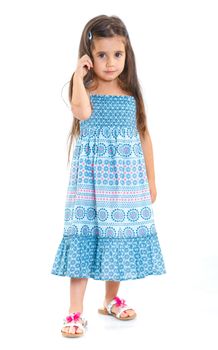 Beautiful little girl happy smiling on studio. Isolated white background
