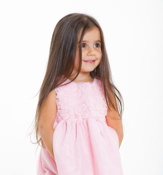 Beautiful little girl happy smiling on studio. Isolated white background