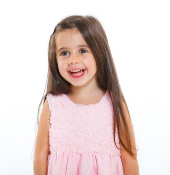 Beautiful little girl happy smiling on studio. Isolated white background