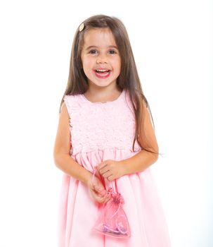 Beautiful little girl happy smiling on studio. Isolated white background