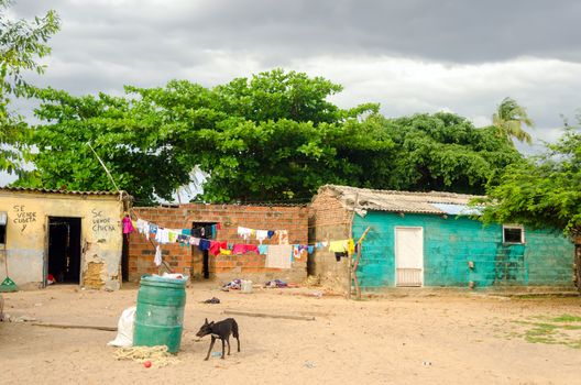 Small and poor shacks in La Guajira, Colombia
