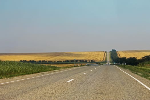 Wide highway and mountain. North Caucasus travel.