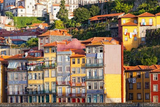 Multi-colored old houses around Ribeyr, Porto, Portugal